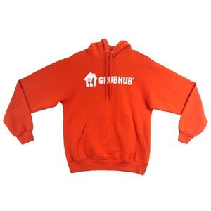 Grubhub Orange Pullover Hoodie Sweatshirt Logo Front Pocket Men's Size‎ S